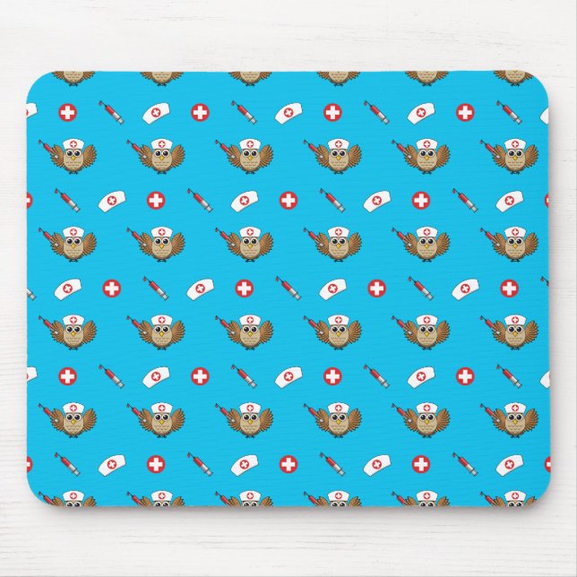 Cute Nurse Owl with Syringe Cartoon Mouse Mat (Front)