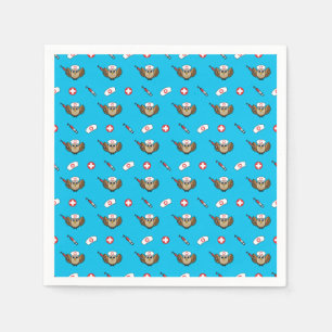 Cute Nurse Owl with Syringe Cartoon Napkin