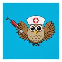 Cute Nurse Owl with Syringe Cartoon