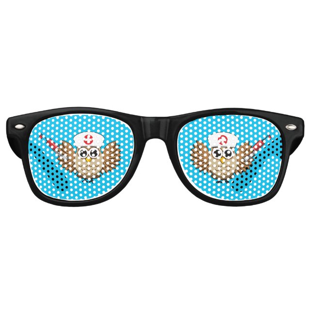 Cute Nurse Owl with Syringe Cartoon Retro Sunglasses (Front)