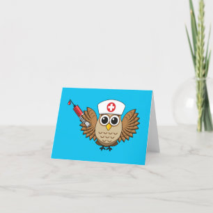 Cute Nurse Owl with Syringe Cartoon Thank You Card
