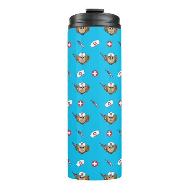 Cute Nurse Owl with Syringe Cartoon Thermal Tumbler (Front)