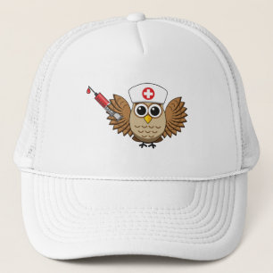 Cute Nurse Owl with Syringe Cartoon Trucker Hat