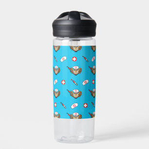Cute Nurse Owl with Syringe Cartoon Water Bottle