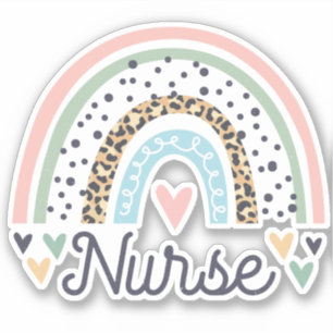 Cute Nurse Pastel Leopard Print Boho Rainbow Heart