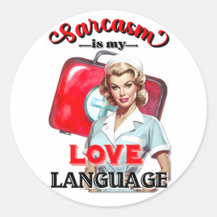 Cute Nurse Pinup_ Love Language Classic Round Sticker