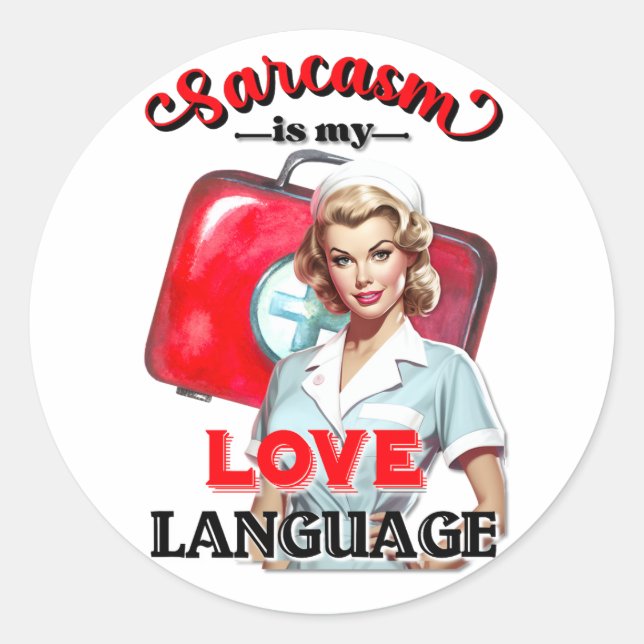 Cute Nurse Pinup_ Love Language Classic Round Sticker (Front)