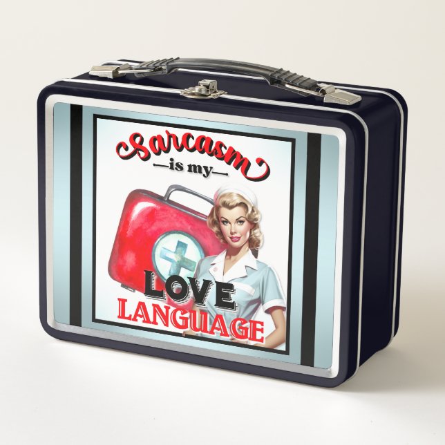 Cute Nurse Pinup_ Love Language Metal Lunch Box (Front)