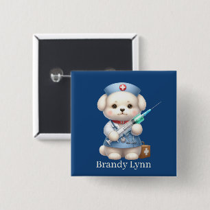 Cute Nurse puppy add name 15 Cm Square Badge