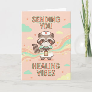 Cute Nurse Raccoon Sending You Healing Vibes Get Card