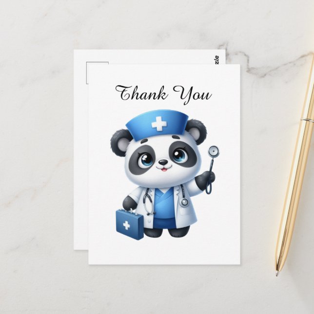 Cute Nurse thank you panda bear Postcard (Front/Back In Situ)
