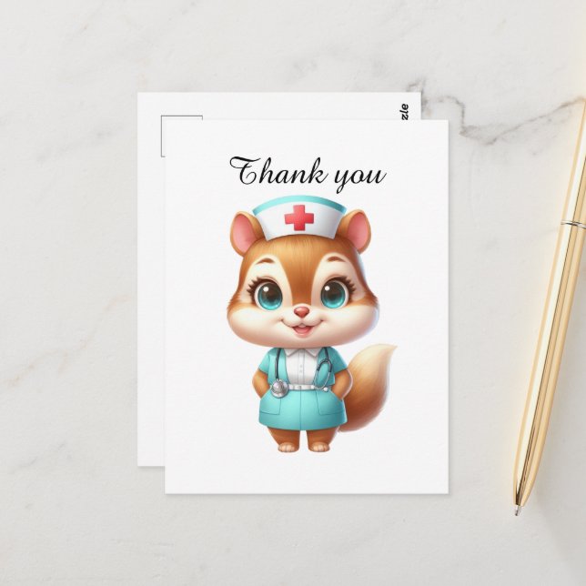 Cute Nurse thank you squirrel Postcard (Front/Back In Situ)