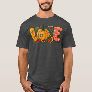 Cute Nurse Thanksgiving Love With Pumpkin Pattern T-Shirt