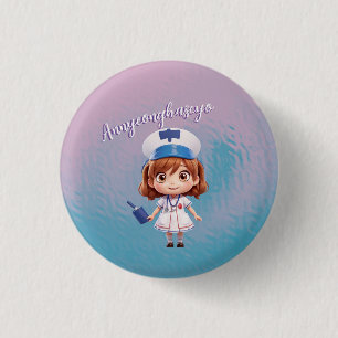 Cute Nurse with Korean greeting Badge Button