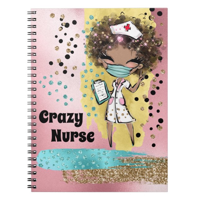 Cute nurse with mask confetti glitter pink gold notebook (Front)