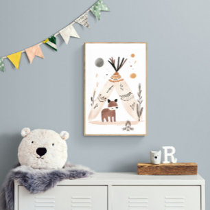 Cute Nursery Bohemian Camping Scene Poster