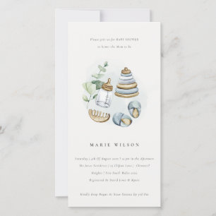 Cute Nursery Essential Blue Boy Baby Shower Invite