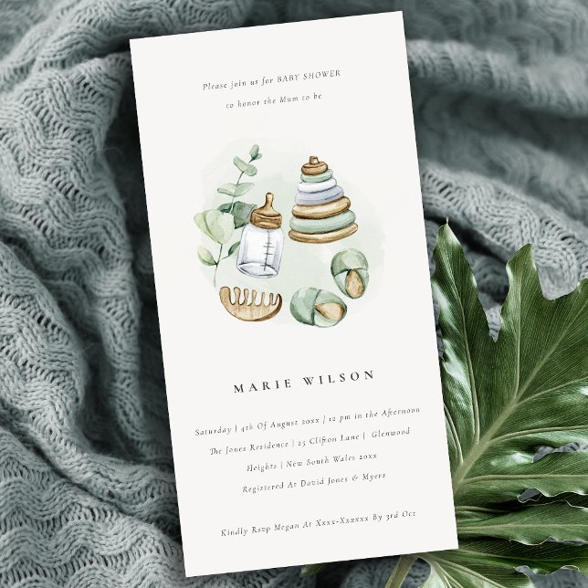 Cute Nursery Essential Green Baby Shower Invite (Creator Uploaded)