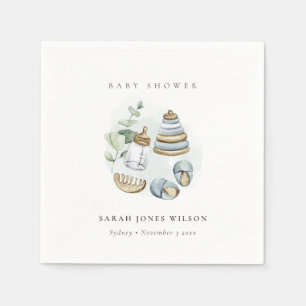 Cute Nursery Essential Leafy Blue Boy Baby Shower Napkin