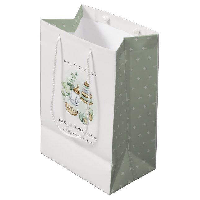 Cute Nursery Essential Leafy Green Baby Shower Medium Gift Bag (Front Angled)