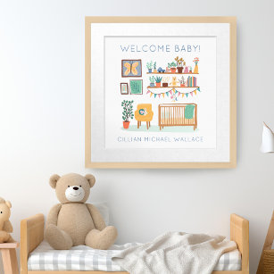 Cute Nursery Illustration CUSTOM BABY NAME  Poster