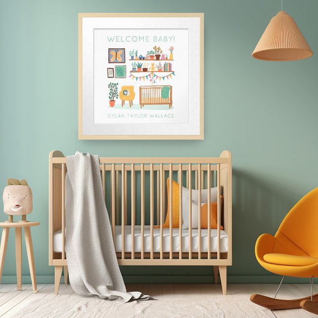 Cute Nursery Illustration CUSTOM BABY NAME  Poster (Cute Nursery Illustration CUSTOM BABY NAME Poster)