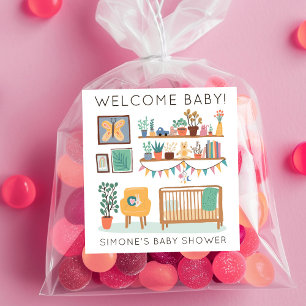 Cute Nursery Illustration CUSTOM BABY SHOWER Square Sticker