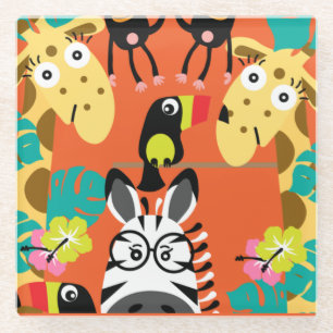 Cute nursery jungle animals decor   glass coaster