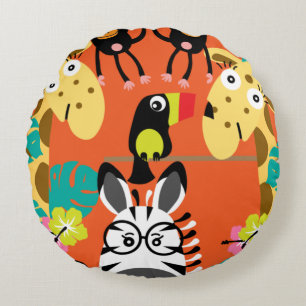Cute nursery jungle animals decor   round cushion