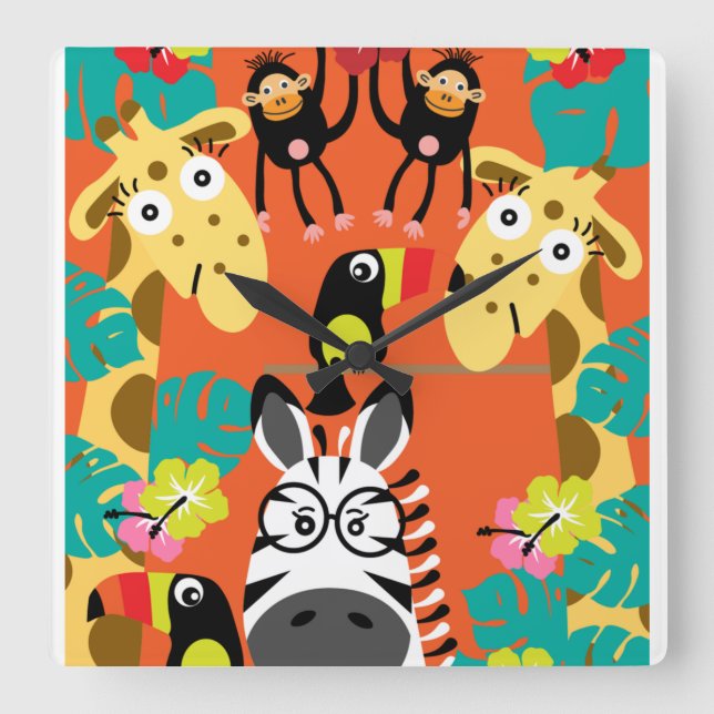 Cute nursery jungle animals decor   square wall clock (Front)