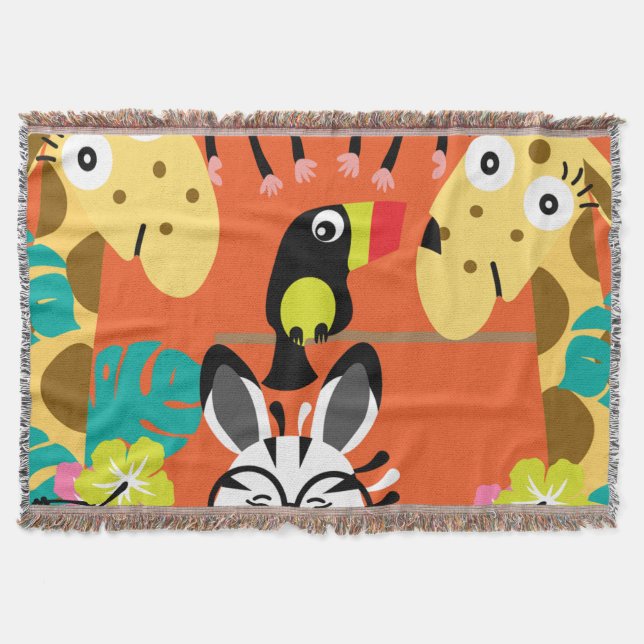 Cute nursery jungle animals decor   throw blanket (Front)