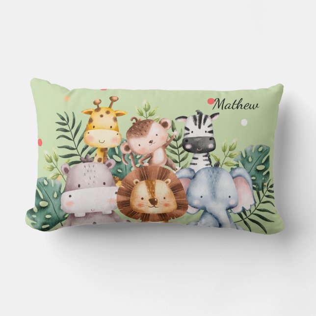 Cute nursery monogram l Safari greenery Lumbar Cushion (Front)