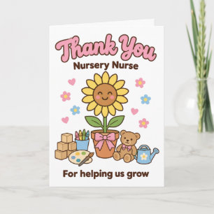 Cute Nursery Nurse Thank You Sunflower Teddy Card