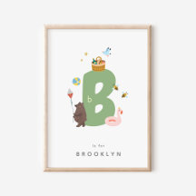 Cute Nursery Personalised Alphabet Letter B Poster