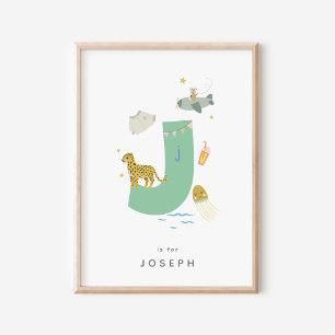 Cute Nursery Personalised Alphabet Letter J Poster