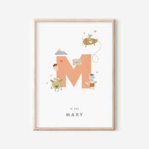 Cute Nursery Personalised Alphabet Letter M Poster