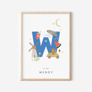 Cute Nursery Personalised Alphabet Letter W Poster