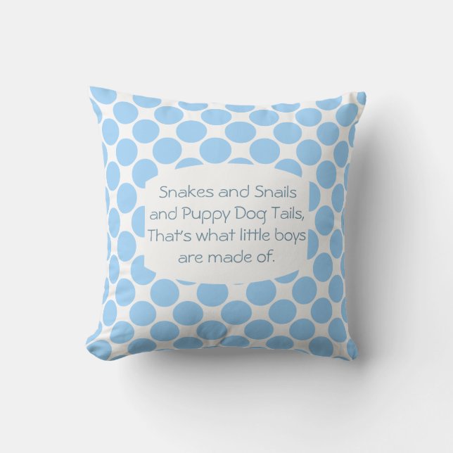Cute Nursery Pillow for baby boy, blue polka dots (Front)