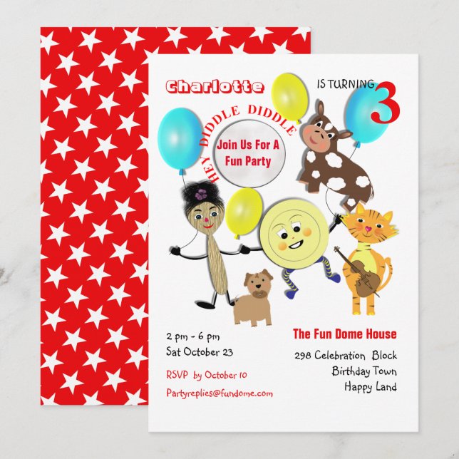 Cute Nursery Rhyme Cartoon Kids Birthday Invitation (Front/Back)