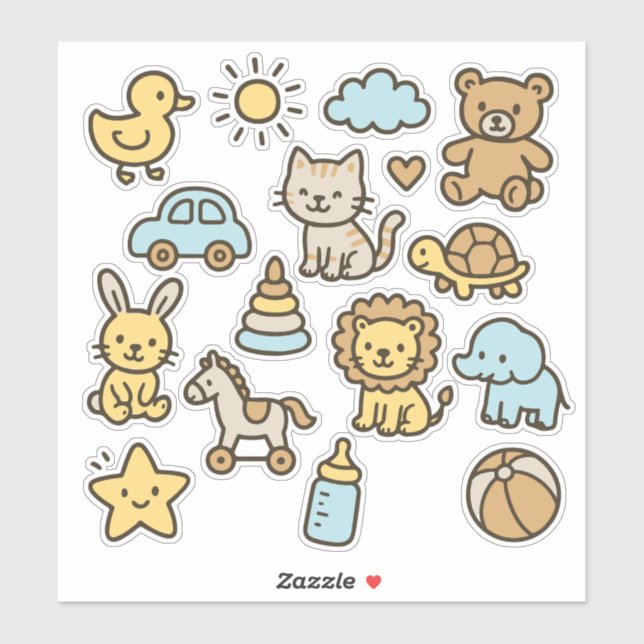 Cute Nursery Toys Sticker Pack – Baby Room & Kids (Sheet)