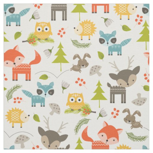 Cute Nursery Woodland Animals Fabric | Zazzle