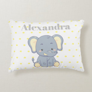 Cute Nursery Yellow Grey elephant polka dots name Decorative Cushion