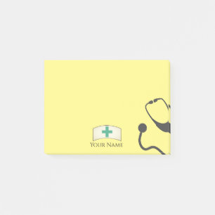 Cute Nurses Cap Medical Stethoscope Yellow Name Post-it Notes