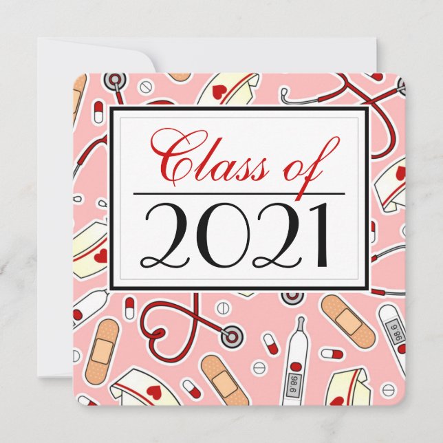 Cute Nursing School RN Pink Graduation Square Invitation (Front)