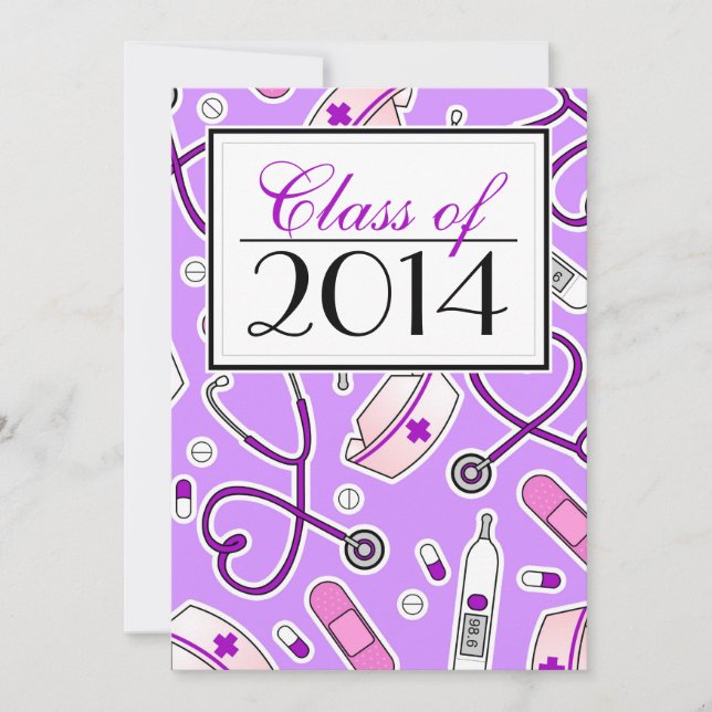 Cute Nursing School RN Purple Graduation Invite (Front)