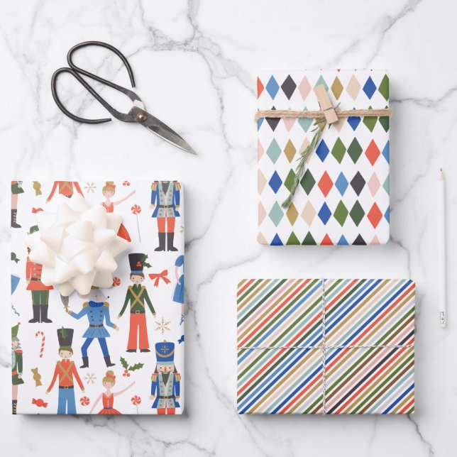 Cute Nutcracker Ballet Pattern Christmas Wrapping Paper Sheet (Front)