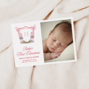 Cute Nutcracker Christmas Monogram Crest Baby Holiday Card