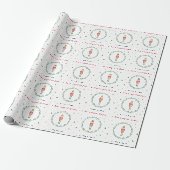 Cute nutcracker Christmas pink modern family Wrapping Paper (Unrolled)