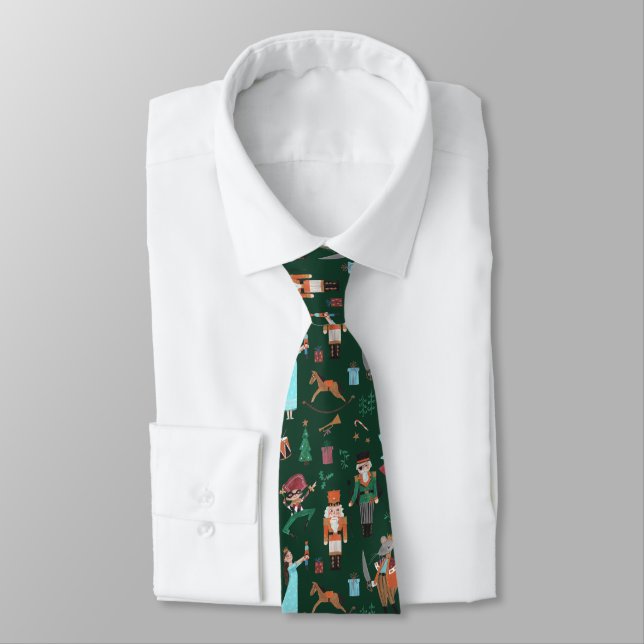 Cute Nutcracker Dark Green Christmas Holiday Tie (Tied)