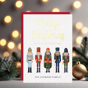 Cute Nutcracker Merry Christmas Gold Foil Holiday Card